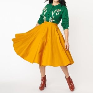 SOLD Unique Vintage mustard yellow full circle skirt